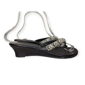 Bakers Rhinestone Black Leather Sandals Size 6M